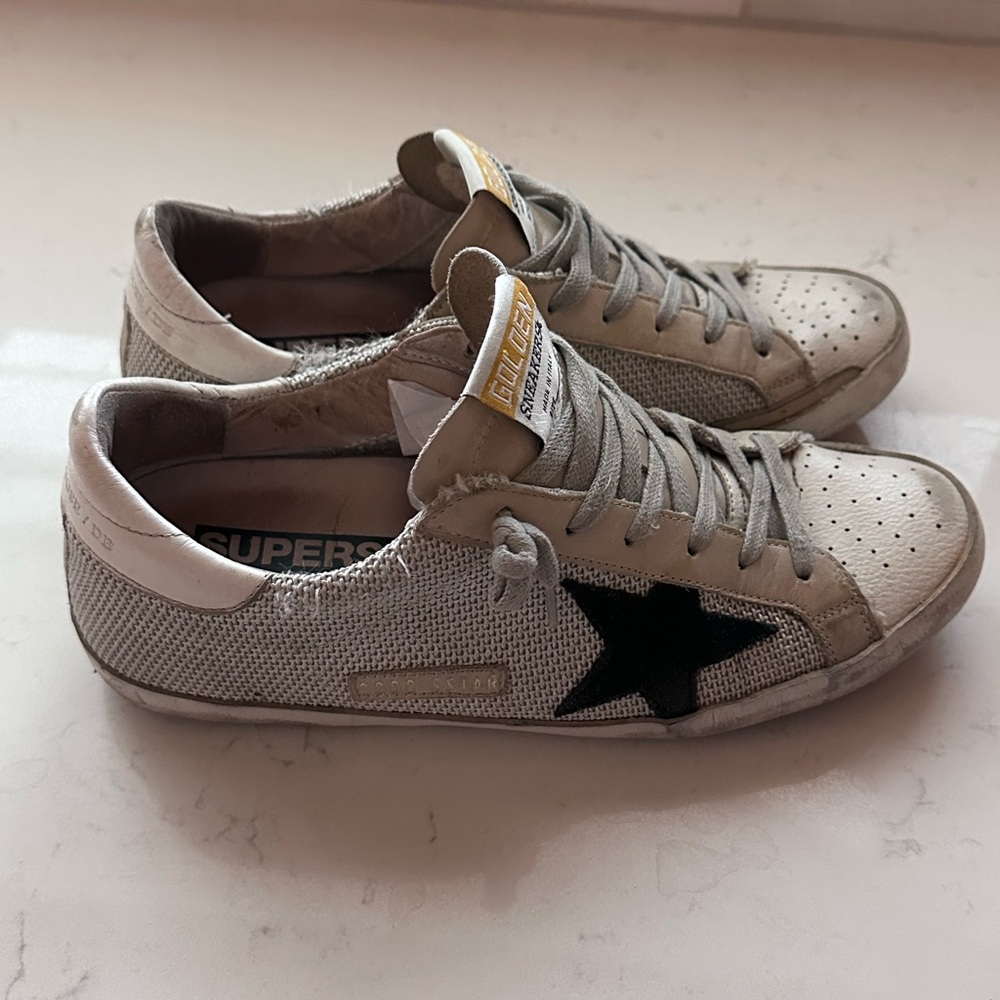 Golden Goose Cream and Black Sneakers